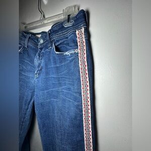 Pilcro Dark Blue Straight-Leg Jeans with Red & White Side Trim